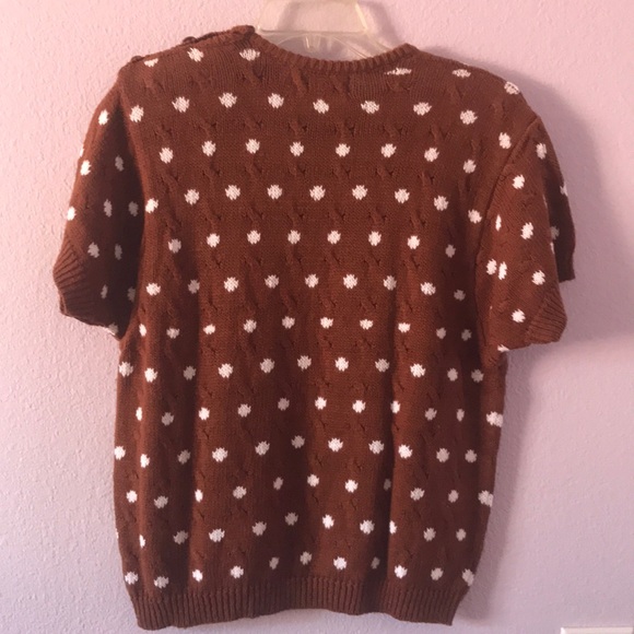 WORTHINGTON Vintage White Polka Dot Ramie Cotton Knit Shirt Short Sleeve Sweater - Picture 11 of 13